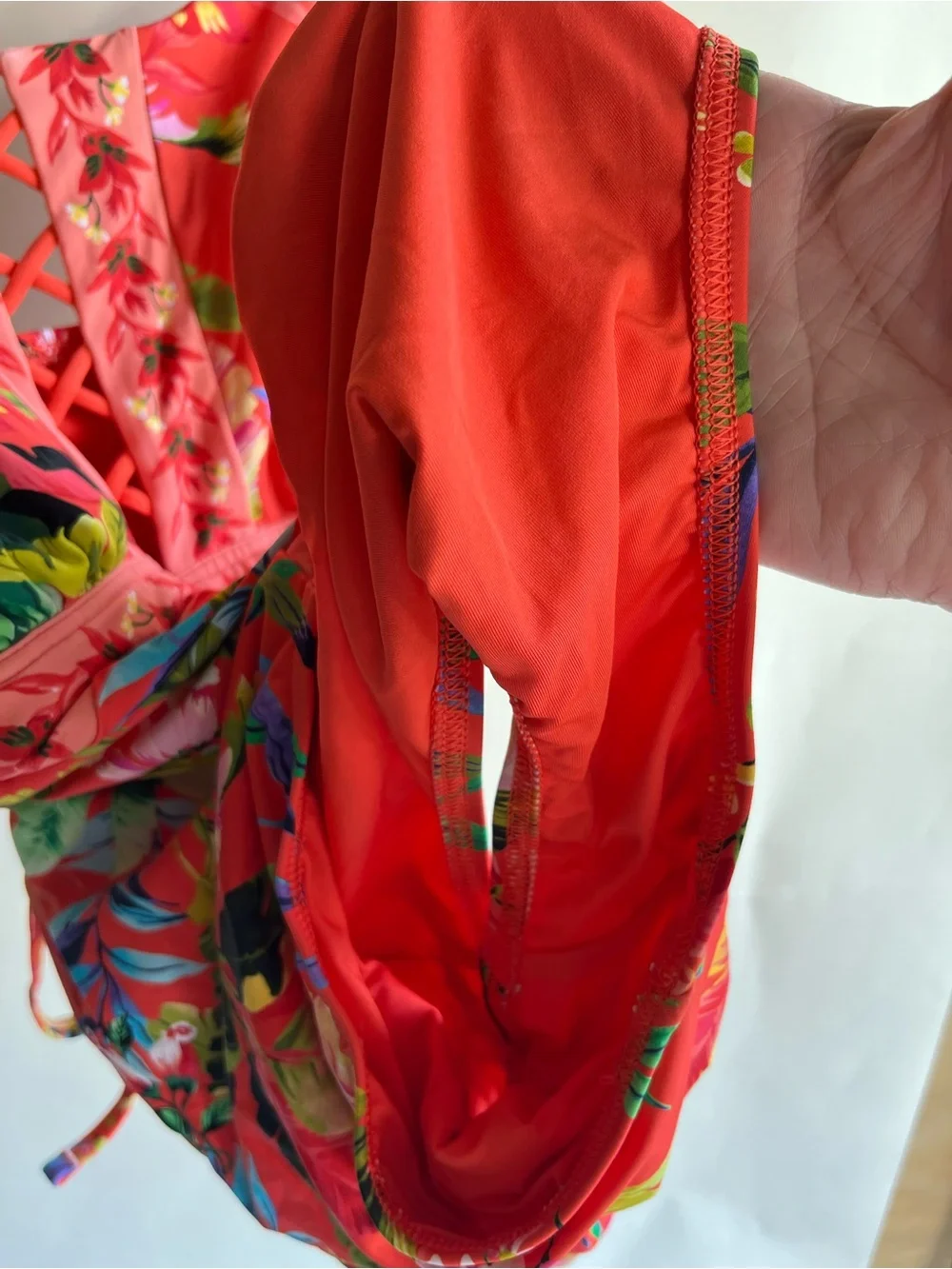 Lands’ End Swimsuit Sz 16 Removable Pads One Piece Orange Hawaiian Floral EUC